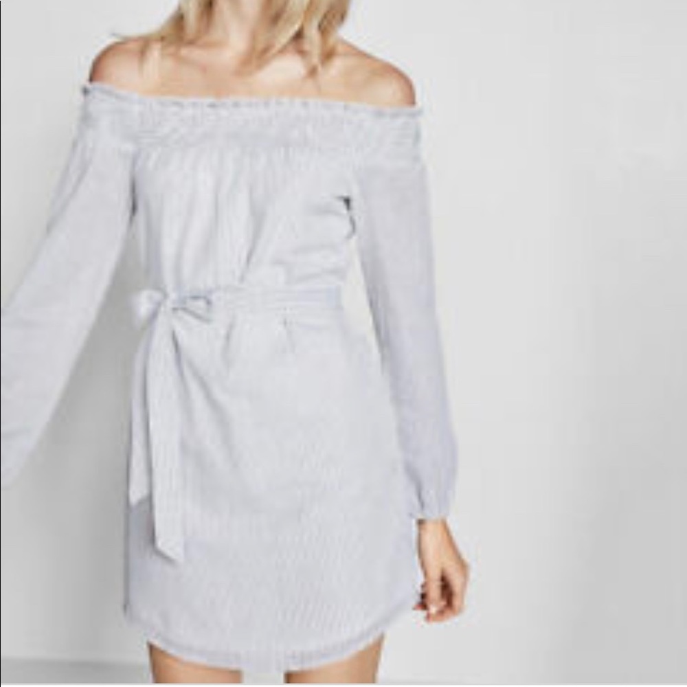 Express stripe grey off-the-shoulder tunic dress L